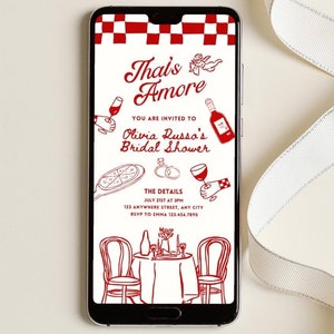 Digital Thats Amore Bridal Shower Invitation, Italian theme bridal shower invitation, Whimsical Hand Drawn thats amore engagement invite