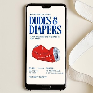 Retro Dudes and Diaper Party Invite Template, Evite, Man Shower, Dadchelor Template, Beers and Diapers Electronic invite, Text Evite