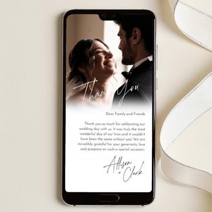 Wedding Thank You Note Template, Electronic Wedding Thank You Note, Guest Thank You, Wedding Thank You Card, Digital Wedding Thank You Note