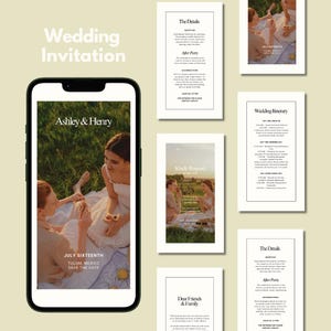 May include: A wedding invitation save the date card with a photo of two people sitting on a blanket in a grassy field. The text on the card reads "Ashley & Henry" and "July Sixteenth, Tulum, Mexico, Save the Date".
