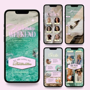 Birthday Trip Invitation, Digital Birthday Weekend Invitation, girls trip itinerary template, Retro Birthday Itinerary Invitation