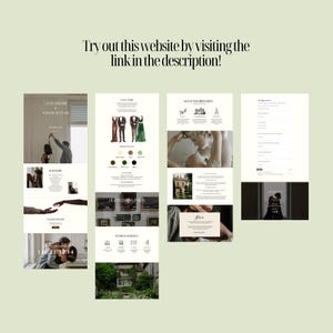 May include: Website screenshots showing a wedding website with information about the ceremony, reception, and guest information. The website has a modern design with a green and white color scheme.