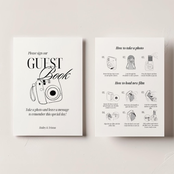 Polaroid Guest book Sign, Instax Mini 12 Instructions Sign, Photo Guestbook Sign, Modern Wedding Guestbook, Wedding Photo Guestbook