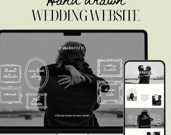 Hand drawn Wedding Website Template, Editable Wedding Canva Website, Modern Wedding Website Template, Wedding RSVP Website