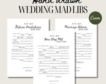 Juego de Mad Libs de boda dibujado a mano, Mad Libs de votos matrimoniales divertidos, Tarjetas de historias de Mad Libs de boda, Juegos de Mad Libs minimalistas, descarga digital
