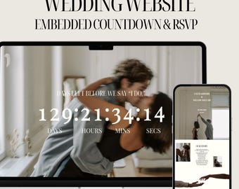 Modern Wedding Website Canva Template with Wedding Countdown and Google RSVP form. Wedding Website Invitation, Wedding RSVP Website