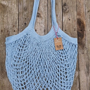 Light blue crochet net bag 100% cotton