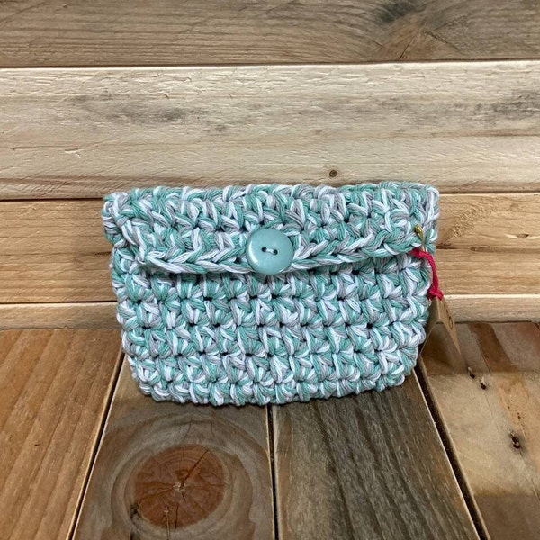 Trousse bleu grise au crochet, fait main, pièce unique, petite entreprise artisanale