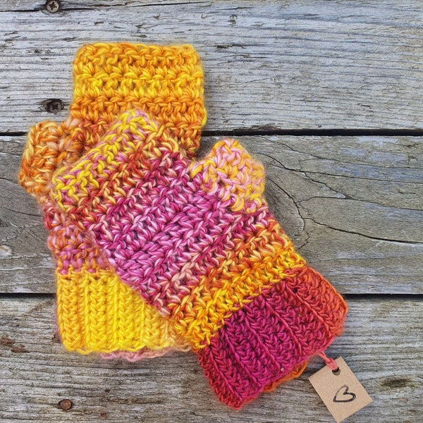 Mitaines au crochet rose orange jaune 100% acrylique