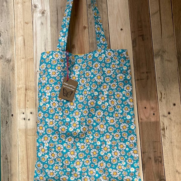 Sac tote bag en tissu fleuri bleu