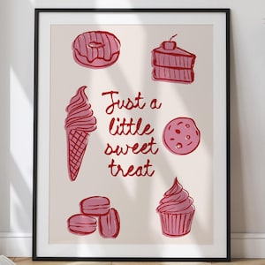 Just a Little Sweet Treat Printable Art, Whimsical Hand-Drawn Kitchen Wall Art Decor, Perfect Gift for Foodies