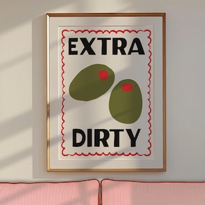 Extra vuile handgetekende olijfposter | Retro cocktailvoedselprint voor barwagen en keukenkunst | Trendy cadeaus voor haar
