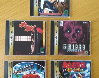 Sega Saturn NTSC-J-Ersatzhüllen und -Discs Outrun Keio Flying Squadron 2 Groove on Fight Hissatsu! 1999 Powerslave exhumiert
