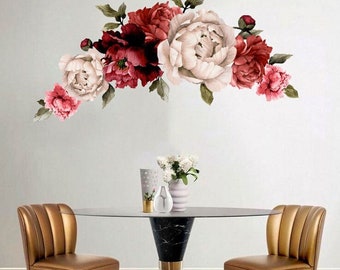 Calcomanía de pared de peonía: pegatinas de vinilo florales autoadhesivas