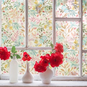 Decorative Window Film, Floral Window Stickers, Privacy Bathroom Film, Matte Glass Film, Leaf Window Film for Home and Office