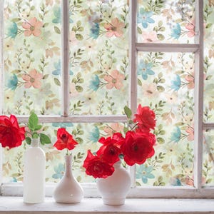 Decorative Window Film, Floral Window Stickers, Privacy Bathroom Film, Matte Glass Film, Leaf Window Film for Home and Office