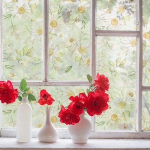 Daisies Privacy Window Film, Floral Window Stickers, Decorative Bathroom Film, Matte Glass Film, Flowers Window Film for Home and Office