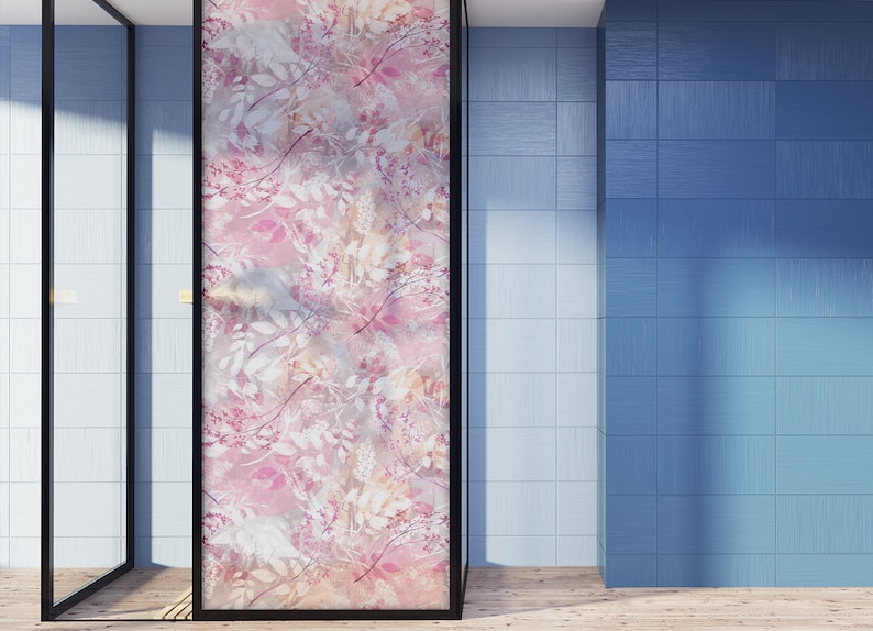 Pink Floral Window Film, Privacy Glass Sticker, Home Office Decor - Etsy