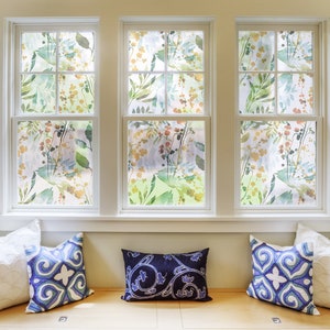 Decorative Window Film, Floral Window Stickers, Privacy Bathroom Film, Matte Glass Film, Leaf Window Film for Home and Office