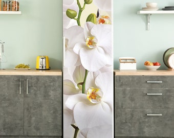 Refrigerator Sticker, Vinyl Fridge Decal Flowers, Removable Furniture Cover, Self Adhesive Kitchen Decor
