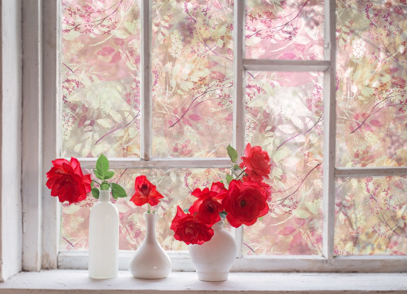 Pink Floral Window Film, Privacy Glass Sticker, Home Office Decor - Etsy