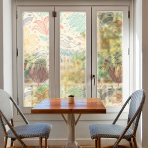 Window Stickers, flowers and birds on windows, Privacy Bathroom Film, Matte Glass Film, window Film for Home and Office, spring