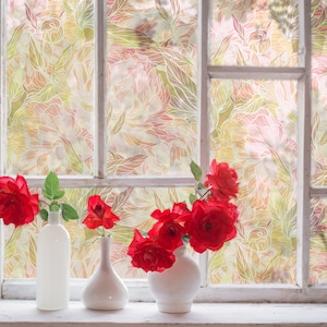 Privacy Window Film Floral, Glass Decoration Frosted Window Film, Bathroom Privacy Film, Custom Glass Sticker, Matte Glass Film with Flowers