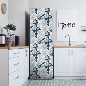 Fridge Flowers sticker, Floral Refrigerator Decal, Decorative Fridge Door Cover, Vinyl Stickers for Refrigerator Doors, Adhesive Decor