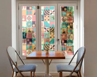 Geometric Privacy Window Film, Decorative Sandblast Glass Film