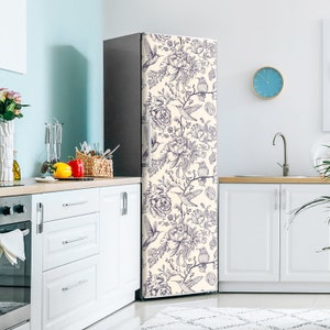 Floral Fridge Wrap with Birds, Refrigerator Decals Nature, Decorative Fridge Decal, Vinyl Stickers for Refrigerator Door Cover Self Adhesive