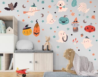 Pegatinas decorativas de Halloween para la habitación del bebé: calabaza, fantasma, bruja, escoba.