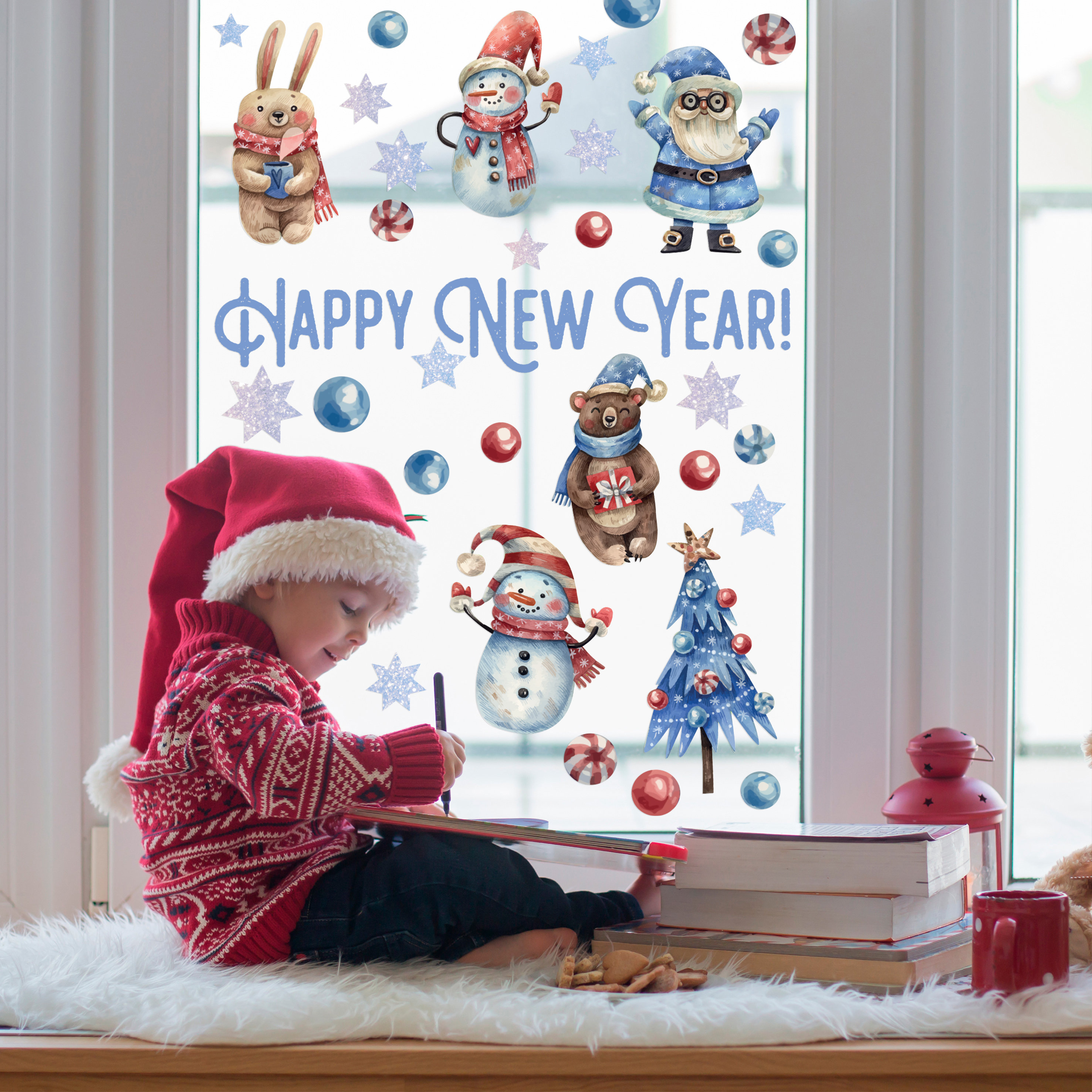 Christmas Window Decal Santa Claus Snowflake Stickers Winter Wall Decals  For Kids Rooms New Year Christmas Window Decorations