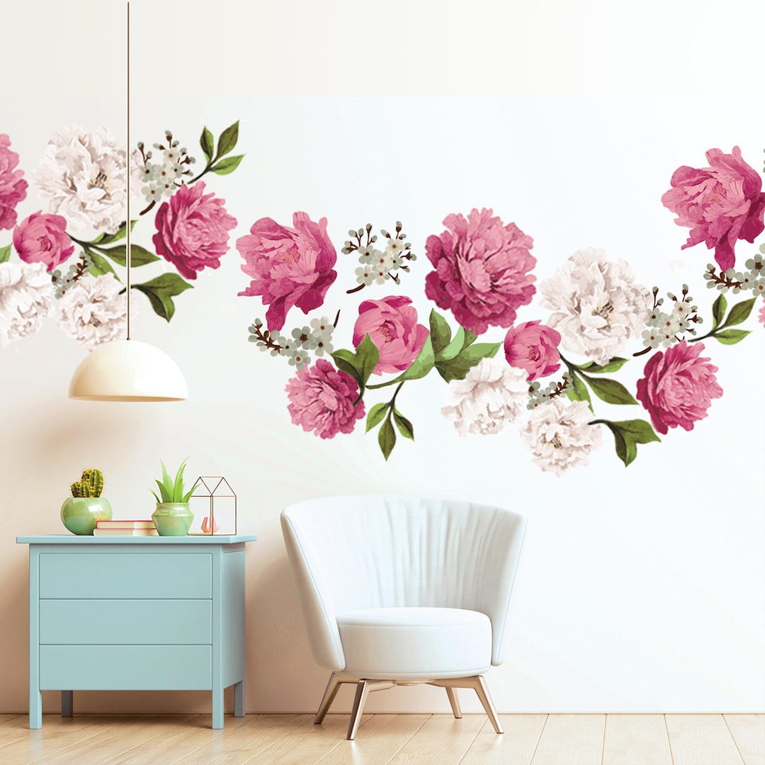 Watercolor Peony Wall Decal: Floral Nursery Decor - Etsy