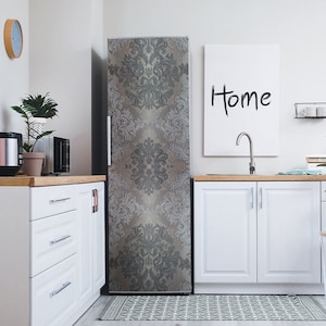 Fridge Wrap Vinyl Grey Textured Refrigerator Door Mural, Vinyl Decal for Door, Adhesive Decals for Home Decor Kitchen, Refrigerator Cover