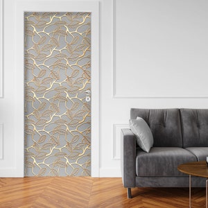 Gold Leaf Marble Door Sticker: Peel and Stick Vinyl Decal