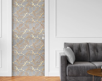 Gold Leaf Marble Door Sticker: Peel and Stick Vinyl Decal