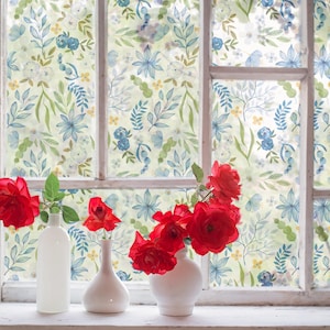 Decorative Window Film, Floral Window Stickers, Privacy Bathroom Film, Matte Glass Film, Leaf Window Film for Home and Office