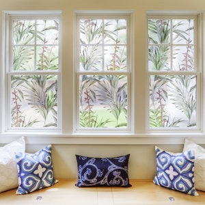 Privacy Window Film Tropical, Frosted Window Film for Living Room Bathroom Glass Decoration, Customized Glass Sticker