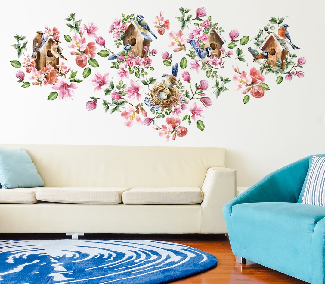 Birdhouse Wall Decals – Floral & Bird Vinyl Stickers for Kids Room or ...