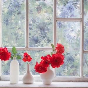 Matte Glass Film blue Flowers, Private Window Film Floral, Glass Decoration Frosted Window Film, Bathroom Privacy Film, Custom Glass Sticker