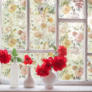 Nature Decorative Window Film, Birds and Floral Window Stickers, Privacy Bathroom Film, Matte Glass Film, window Film for Home and Office