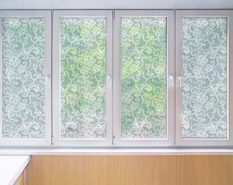 Frosted Floral Lace Privacy Window Film – Adhesive Decorative Glass Sticker