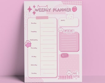 Kawaii Pink Bunny-weekplanner: schattige, ongedateerde productiviteit, goodnotes (digitale download)