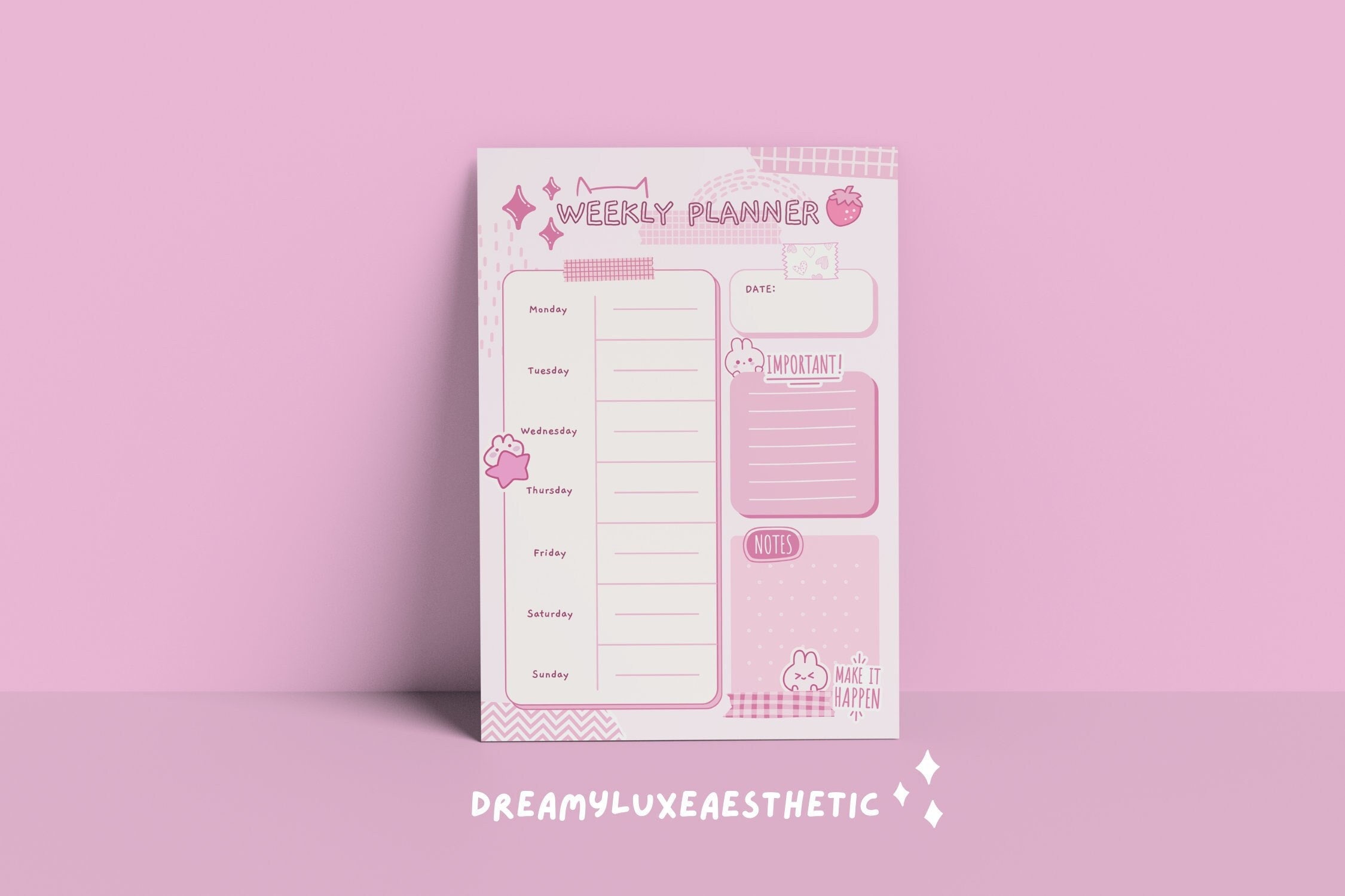 Kawaii Aesthetic Cute Pink Bunny Digital Goodnotes iPad