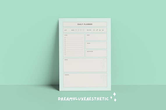 Mint Green Modern Digital Printable Daily Planner Pages Hourly - Etsy