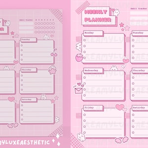 Kawaii Aesthetic Cute Pink Bunny Digital Goodnotes iPad Printable Weekly Planner Pages Girly Daily Schedule Productivity Planner To Do List