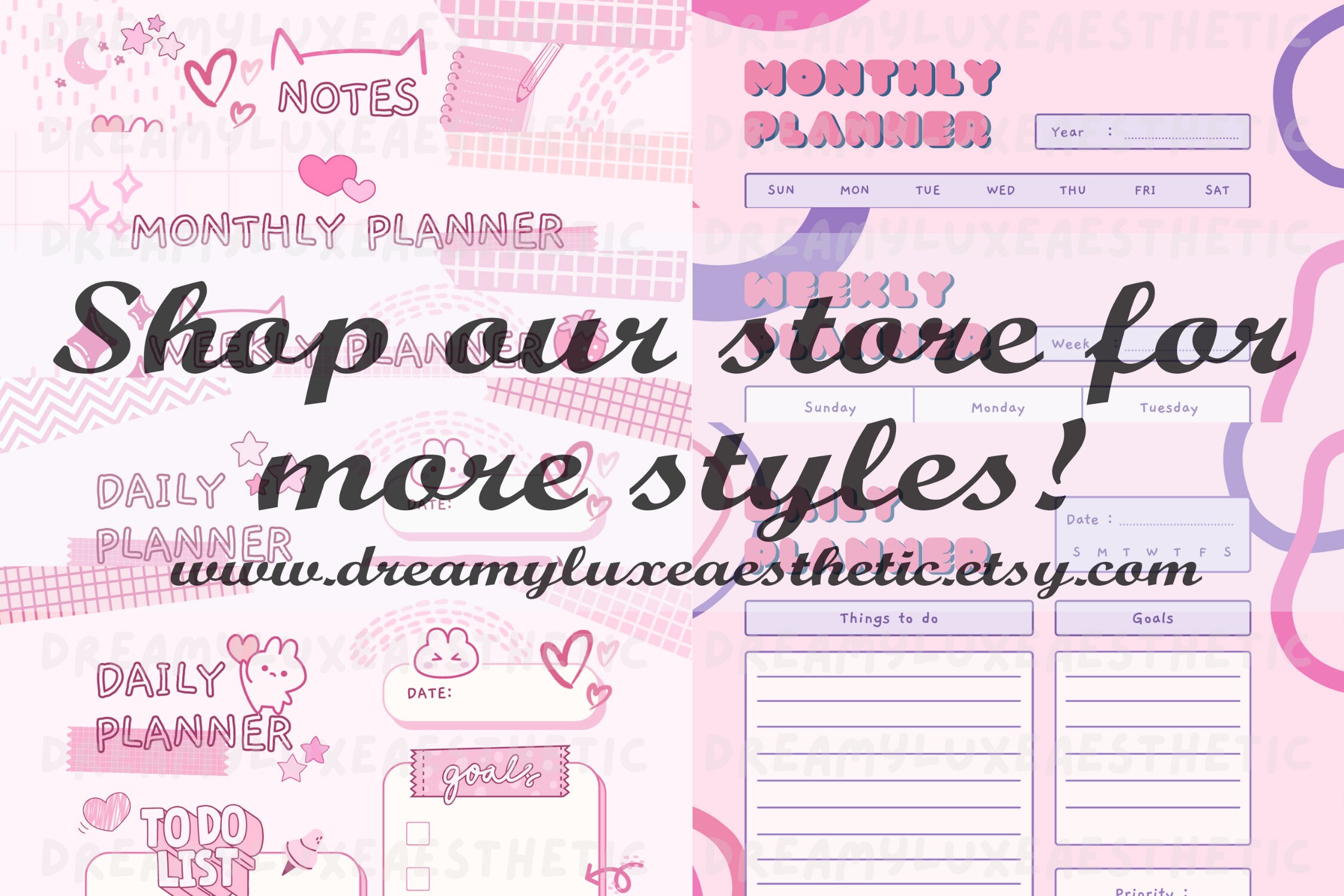 本格派ま！ Kawaii Aesthetic Cute Pink Bunny Digital Goodnotes iPad カレンダー