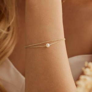 Real Natural Freshwater Pearl Bracelet, Gold Double Layer Bracelet, Wedding Bracelet, Maid of Honor Gift, Bridesmaid Gift, Mother's Day Gift