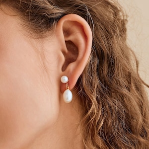 Double Freshwater Pearl Earrings, Pearl Drop Earrrings, Bridal Earrings, Wedding Earrings, Mothers Earrings, Bridesmaid Gift, Christmas Gift