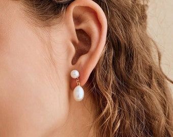Double Freshwater Pearl Earrings, Pearl Drop Earrrings, Bridal Earrings, Wedding Earrings, Mothers Earrings, Bridesmaid Gift, Christmas Gift